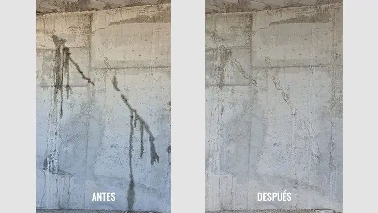 Ante y después: hormigón autorreparable de Krystaline